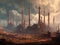 Polluted cyberpunk landscape with smokestacks