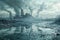 Polluted Industrial Landscape Reflection. Created with Generative AI