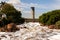 Polluted Tiete river in Salto city - Watterfall turistc complex park