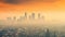 Polluted urban skyline with hazy smog layer