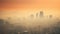 Polluted urban skyline with hazy smog layer