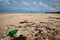 Pollution on the beach of tropical sea.