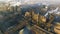 Pollution of the environment: a pipe with smoke. Industrial zone. Aerial view