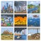 Pollution environment vector polluted air smog or toxic smoke of industrial city illustration cityscape set of