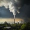 Pollution reality Tall chimney pollutes air with water vapor and smoke