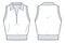 Polo Shirt technical fashion illustration. Half Zip Crop Top fashion flat technical drawing template, polo collar, ribbed