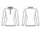 Polo Sweater technical fashion illustration with rib henley neck, classic collar, long sleeves, hip length, knit trim