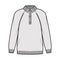 Polo Sweater technical fashion illustration with rib henley neck, long raglan sleeves, oversized, hip length, rib trim