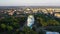 Poltava city Holy Assumption Cathedral aerial panorama view in the evening.