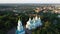 Poltava city Holy Assumption Cathedral aerial view in the evening.