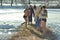 Poltava, Ukraine. January 19. 2017. People swim in the ice hole in winter, the feast of the Epiphany. Orthodox winter