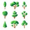 Poly tree. Green nature season plants vector stylized geometrical forms low poly pictures