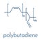 Polybutadiene butadiene rubber polymer, chemical structure. Used in manufacture of tires, golf balls, etc. Skeletal formula.