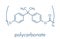 Polycarbonate PC plastic, chemical structure. Made from phosgene and bisphenol A. Skeletal formula.