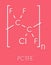 Polychlorotrifluoroethylene PCTFE polymer, chemical structure. Homopolymer of chlorotrifluoroethylene. Skeletal formula.