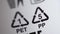 Polyethylene and polypropylene sign on packaging Spbd. easy to recycle. macro closeup footage