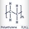 Polyethylene, polythene, PE, polyethene, poly(methylene) molecule. Skeletal chemical formula