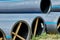 Polyethylene pressure pipes for cold water pipes with wooden struts to preserve the diameter.Close-up