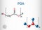 Polyglycolide or polyglycolic acid, PGA molecule. It is a biodegradable, thermoplastic polymer. Skeletal chemical formula