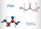 Polyglycolide or polyglycolic acid, PGA molecule. It is a biodegradable, thermoplastic polymer. Structural chemical formula and