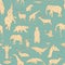 Polygon animals pattern. Low poly bear, deer, elephant. Triangle style