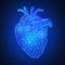 Polygon human`s heart 3d on blue background.