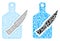 Polygonal 2D Mesh Cutting Board and Knife and Mosaic Icon