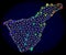 Polygonal 2D Mesh Map of Tenerife Island with Bright Spectrum Light Spots