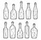 Polygonal alcohol bottles, champagne and wine