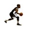 Polygonal basketball player in black jersey dribbling. African a