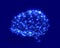 Polygonal brain shape with glowing lines and dots.