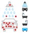 Polygonal Carcass Car Shower Icon with Coronavirus Centers