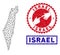 Polygonal Carcass Israel Map and Grunge Stamps