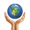 polygonal cupped hands that hold polygon planet earth america white