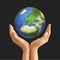 polygonal cupped hands that hold polygon planet earth europe gray