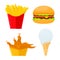 Polygonal fast food dishes with ice cream dessert