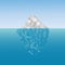 Polygonal iceberg in the sea. Low poly design. Polygon background. Grey and blue iceberg up and under the water