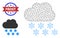 Polygonal Mesh Snow Cloud Icon and Distress Bicolor Frost Stamp Seal