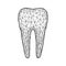 Polygonal mesh tooth. Abstract wireframe design for dental clinic. Low poly vector icon.