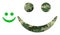 Polygonal Mosaic Happy Smile Icon in Camo Military Colors
