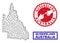 Polygonal Network Australian Queensland Map and Grunge Stamps