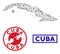 Polygonal Network Cuba Map and Grunge Stamps