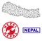 Polygonal Network Nepal Map and Grunge Stamps