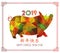 Polygonal pig design for Chinese New Year celebration, Happy Chinese New Year 2019 year of the pig. Chinese characters mean Happy