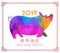 Polygonal pig design for Chinese New Year celebration, Happy Chinese New Year 2019 year of the pig. Chinese characters mean Happy