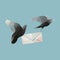 Polygonal pigeons illustration with envelope