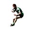 Polygonal rugby player running with ball, low poly vector
