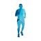 Polygonal running man, abstract blue silhouette