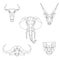 Polygonal set of African animals. Geometric heads of a blue wildebeest, cape buffalo, cheetah, eland antelope, elephant