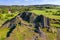 Polygonal structures of basalt columns, natural monument Panska skala near Kamenicky Senov, Czech Republic. Basalt organ pipes of